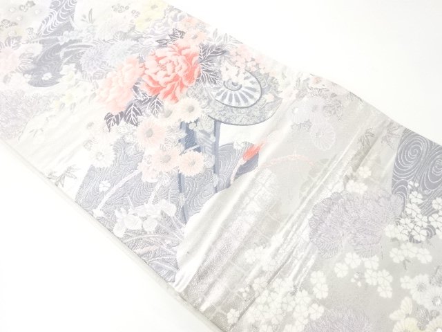 JAPANESE KIMONO / HANAGURUMA PATTERN WOVEN FUKURO OBI
